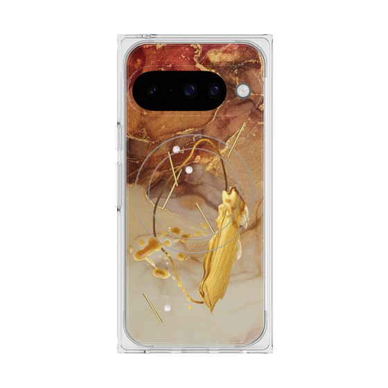 プレミアムスクエアケース with Pixelsnap［ Marble Nuance Painting Brown ］