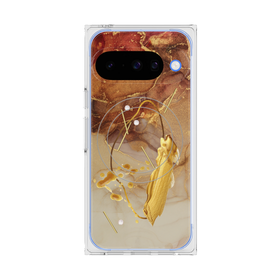 プレミアムスクエアケース with Pixelsnap［ Marble Nuance Painting Brown ］