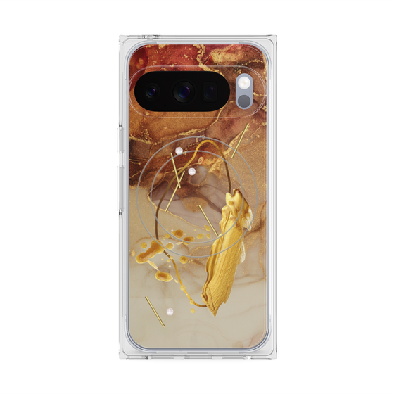 プレミアムスクエアケース with Pixelsnap［ Marble Nuance Painting Brown ］