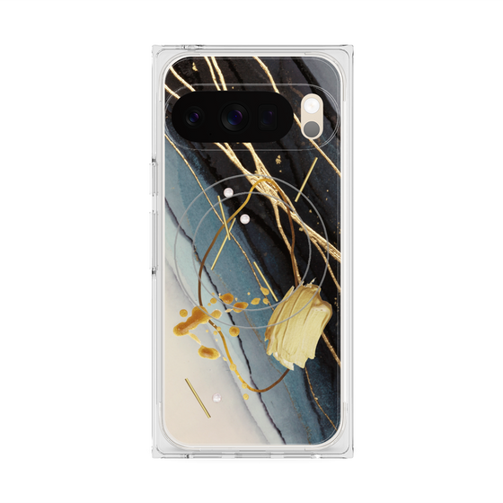 プレミアムスクエアケース with Pixelsnap［ Marble Nuance Painting Black ］