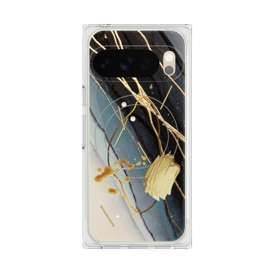 プレミアムスクエアケース with Pixelsnap［ Marble Nuance Painting Black ］