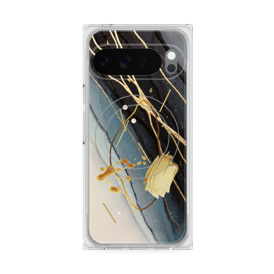 プレミアムスクエアケース with Pixelsnap［ Marble Nuance Painting Black ］