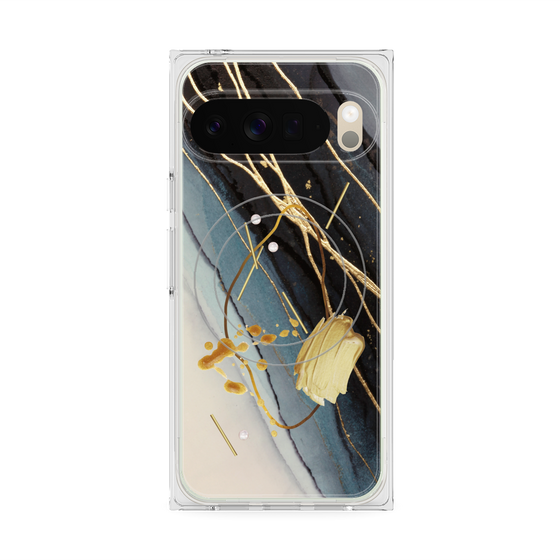 プレミアムスクエアケース with Pixelsnap［ Marble Nuance Painting Black ］