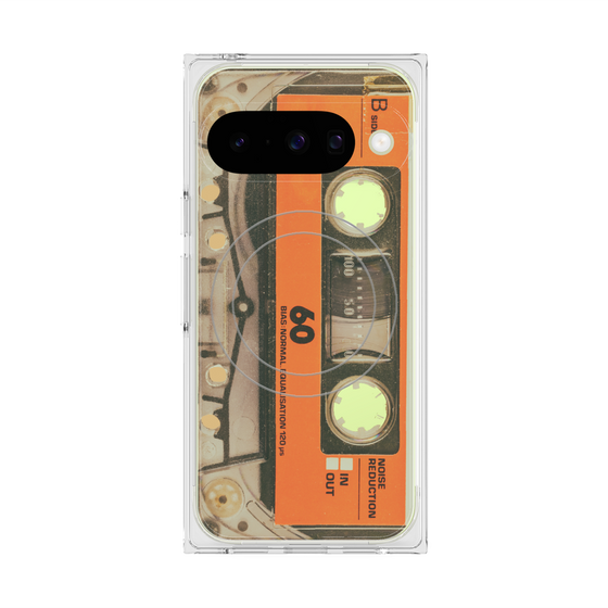 プレミアムスクエアケース with Pixelsnap［ RETORO CASSETTE TAPE - Skeleton Orange ］