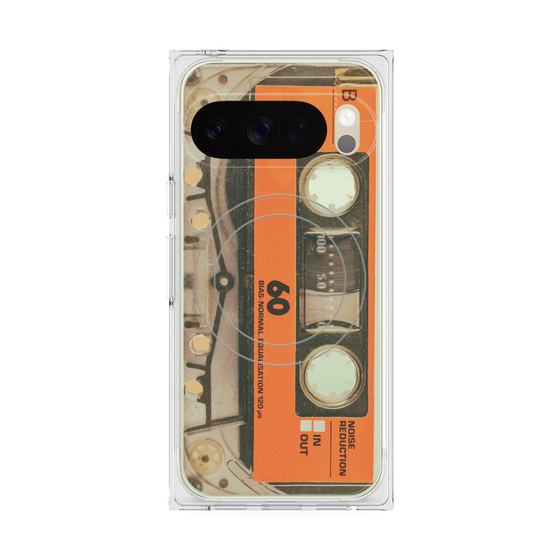プレミアムスクエアケース with Pixelsnap［ RETORO CASSETTE TAPE - Skeleton Orange ］