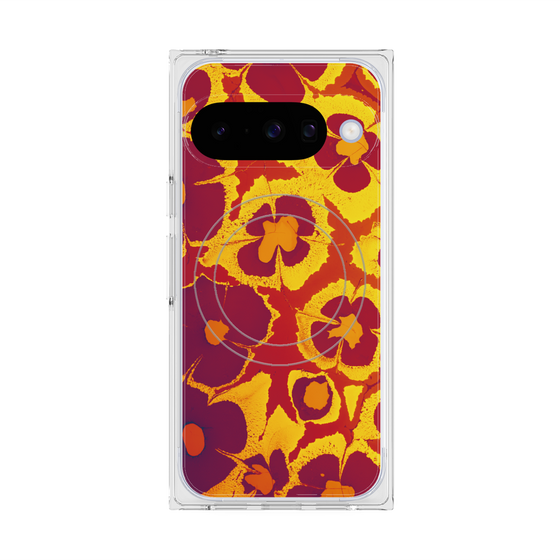 プレミアムスクエアケース with Pixelsnap［ y2k(Year2000) - Flower - Orange purple ］