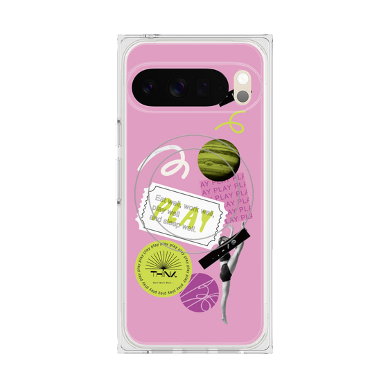 プレミアムスクエアケース with Pixelsnap［ Playful sticker - Dusty Pink ］
