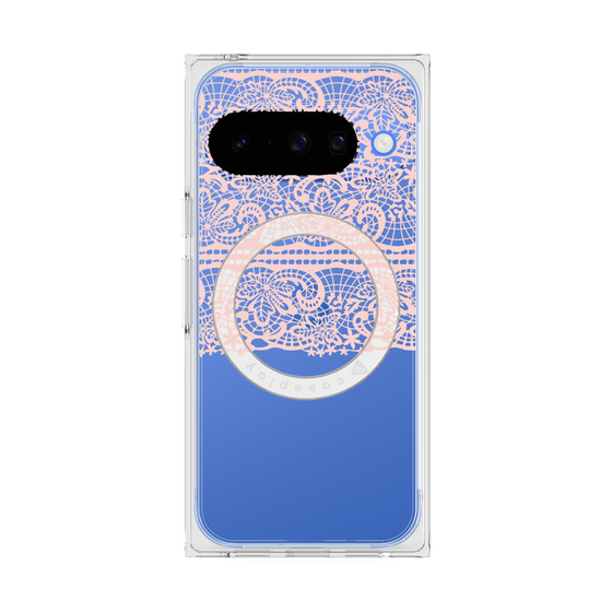 プレミアムスクエアケース with Pixelsnap［ LANVIN en Bleu - Lace - Pink ］