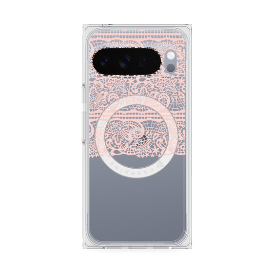 プレミアムスクエアケース with Pixelsnap［ LANVIN en Bleu - Lace - Pink ］