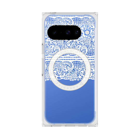 プレミアムスクエアケース with Pixelsnap［ LANVIN en Bleu - Lace - White ］