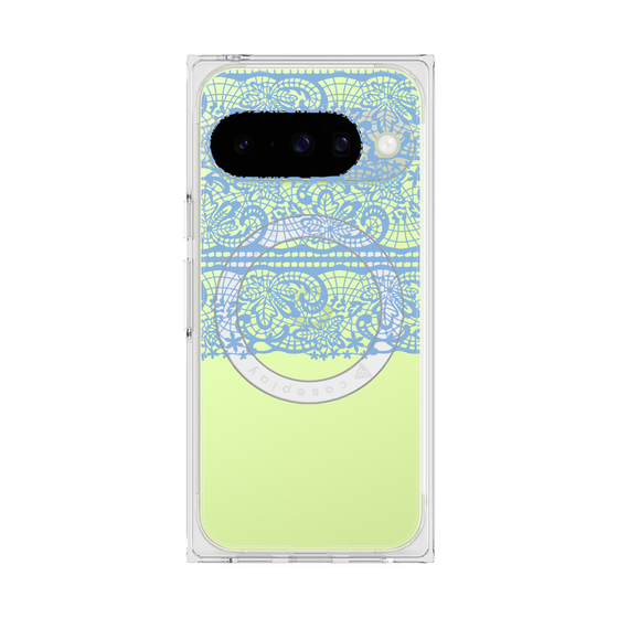 プレミアムスクエアケース with Pixelsnap［ LANVIN en Bleu - Lace - Blue ］