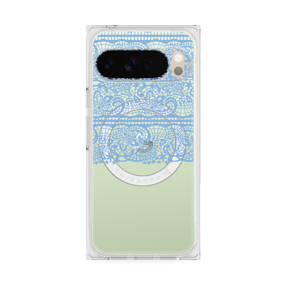 プレミアムスクエアケース with Pixelsnap［ LANVIN en Bleu - Lace - Blue ］