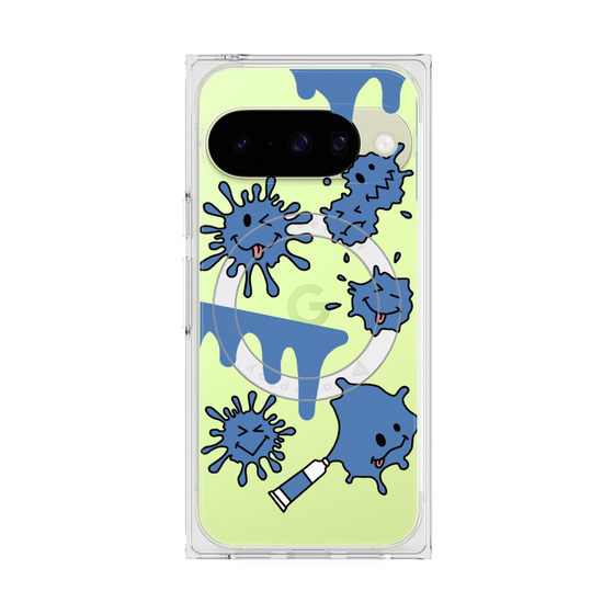 プレミアムスクエアケース with Pixelsnap［ PAINTING SMILE Blue ］