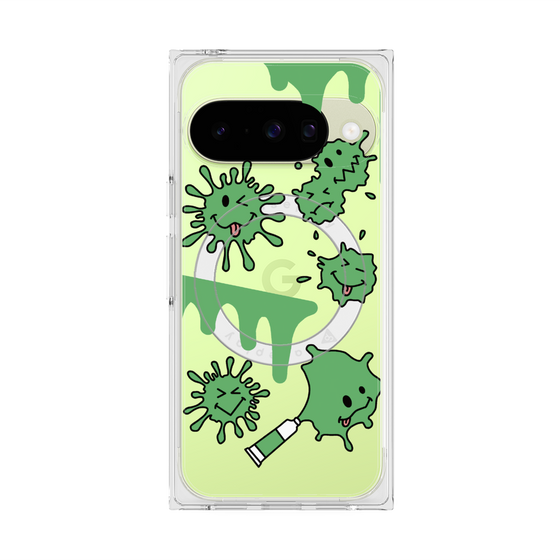 プレミアムスクエアケース with Pixelsnap［ PAINTING SMILE Green ］
