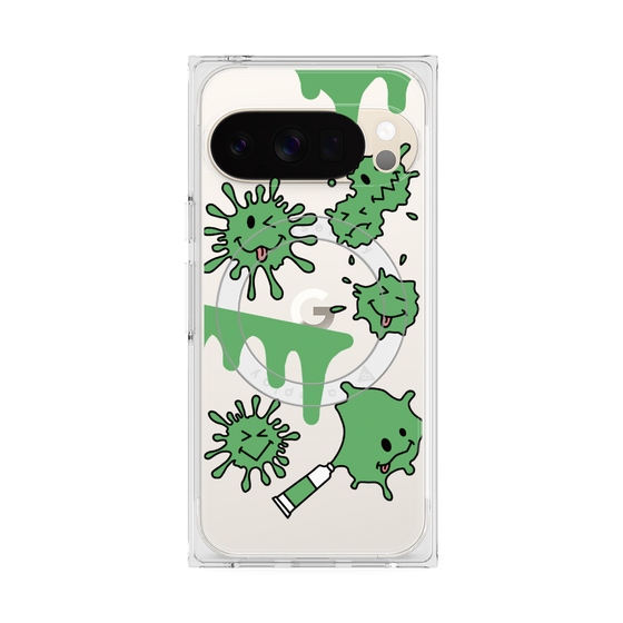 プレミアムスクエアケース with Pixelsnap［ PAINTING SMILE Green ］