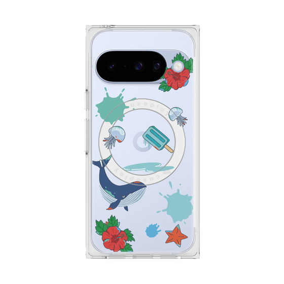 プレミアムスクエアケース with Pixelsnap［ DRAWING PAPER Blue ］