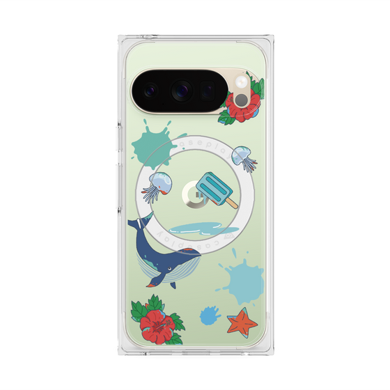 プレミアムスクエアケース with Pixelsnap［ DRAWING PAPER Blue ］