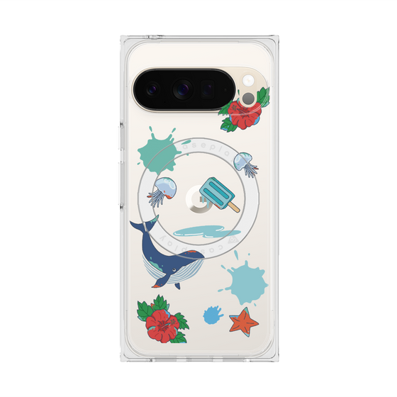 プレミアムスクエアケース with Pixelsnap［ DRAWING PAPER Blue ］