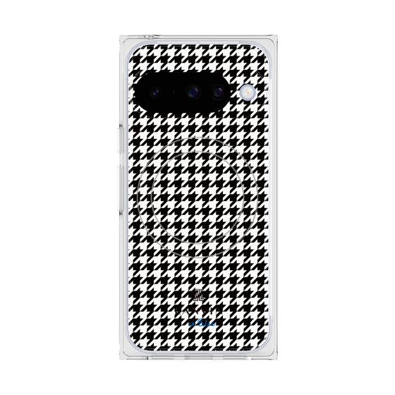 プレミアムスクエアケース with Pixelsnap［ Houndstooth Pattern Black with LANVIN en Bleu logo- ランバン 千鳥格子柄 ブラック ］