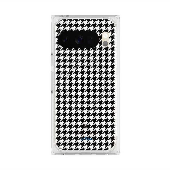 プレミアムスクエアケース with Pixelsnap［ Houndstooth Pattern Black with LANVIN en Bleu logo- ランバン 千鳥格子柄 ブラック ］