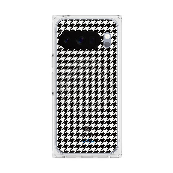 プレミアムスクエアケース with Pixelsnap［ Houndstooth Pattern Black with LANVIN en Bleu logo- ランバン 千鳥格子柄 ブラック ］