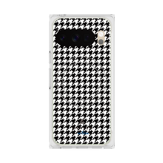 プレミアムスクエアケース with Pixelsnap［ Houndstooth Pattern Black with LANVIN en Bleu logo- ランバン 千鳥格子柄 ブラック ］