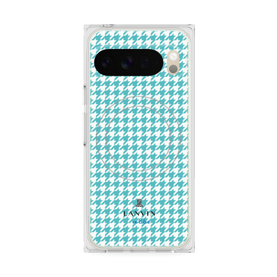 プレミアムスクエアケース with Pixelsnap［ Houndstooth Pattern Blue with LANVIN en Bleu logo- ランバン 千鳥格子柄 ブルー ］