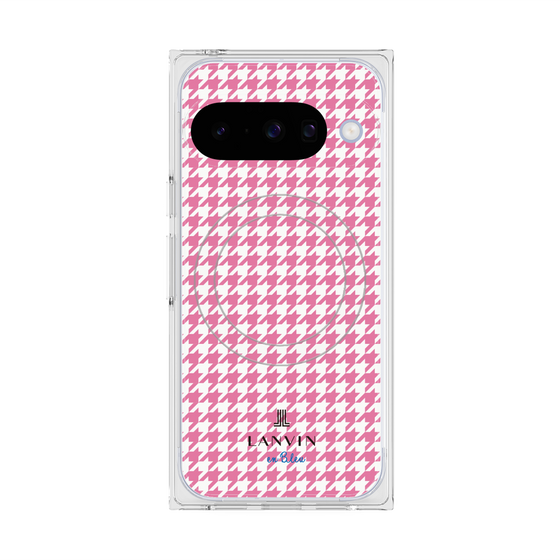 プレミアムスクエアケース with Pixelsnap［ Houndstooth Pattern Pink with LANVIN en Bleu logo- ランバン 千鳥格子柄 ピンク ］