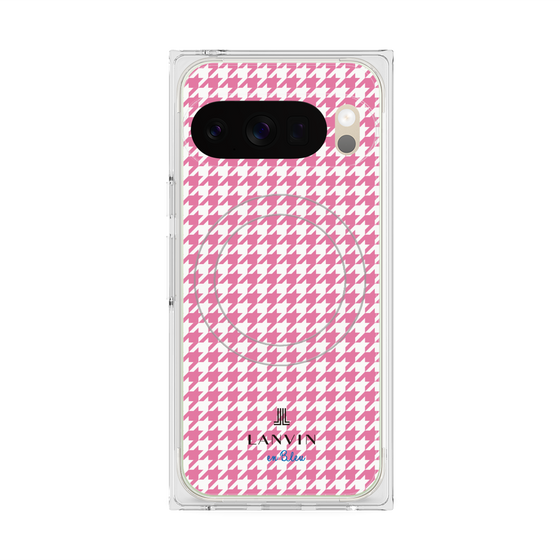 プレミアムスクエアケース with Pixelsnap［ Houndstooth Pattern Pink with LANVIN en Bleu logo- ランバン 千鳥格子柄 ピンク ］