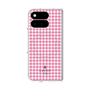 プレミアムスクエアケース with Pixelsnap［ Houndstooth Pattern Pink with LANVIN en Bleu logo- ランバン 千鳥格子柄 ピンク ］