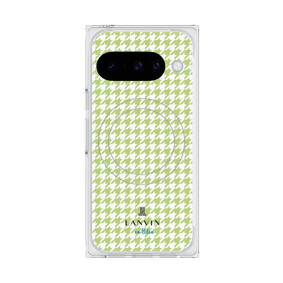 プレミアムスクエアケース with Pixelsnap［ Houndstooth Pattern Green with LANVIN en Bleu logo- ランバン 千鳥格子柄 グリーン ］