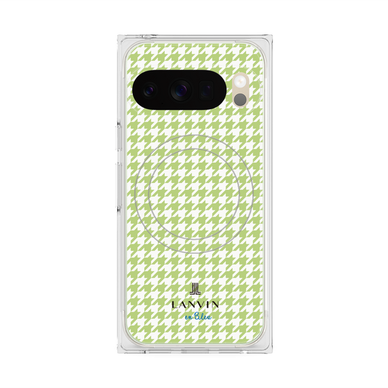 プレミアムスクエアケース with Pixelsnap［ Houndstooth Pattern Green with LANVIN en Bleu logo- ランバン 千鳥格子柄 グリーン ］