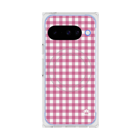 プレミアムスクエアケース with Pixelsnap［ Checkered Pink - ギンガムチェック ピンク ］