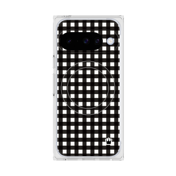 プレミアムスクエアケース with Pixelsnap［ Checkered Purple - ギンガムチェック ブラック ］