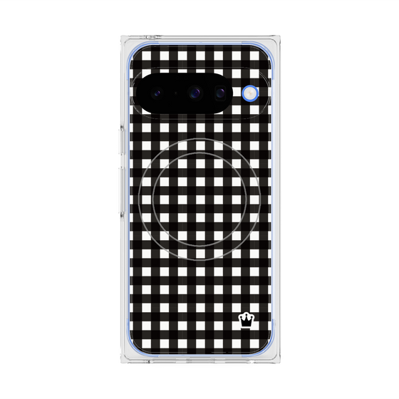 プレミアムスクエアケース with Pixelsnap［ Checkered Purple - ギンガムチェック ブラック ］