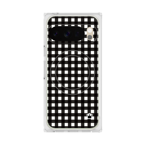 プレミアムスクエアケース with Pixelsnap［ Checkered Purple - ギンガムチェック ブラック ］