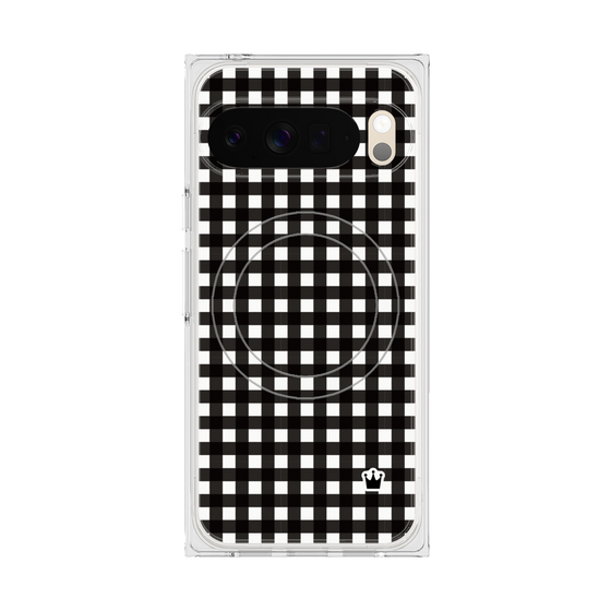 プレミアムスクエアケース with Pixelsnap［ Checkered Purple - ギンガムチェック ブラック ］