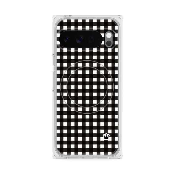 プレミアムスクエアケース with Pixelsnap［ Checkered Purple - ギンガムチェック ブラック ］