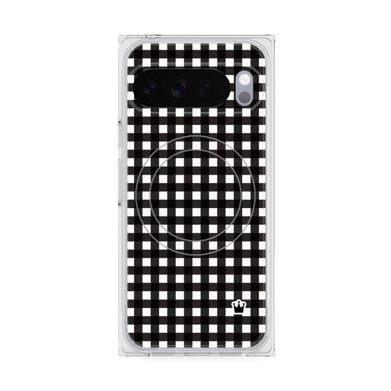 プレミアムスクエアケース with Pixelsnap［ Checkered Purple - ギンガムチェック ブラック ］