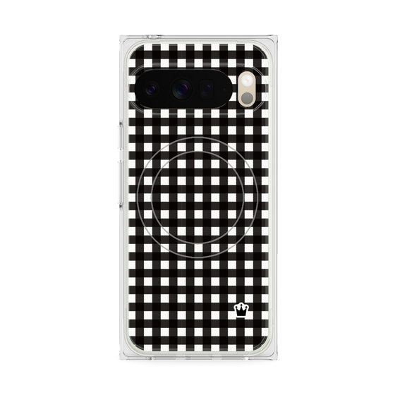 プレミアムスクエアケース with Pixelsnap［ Checkered Purple - ギンガムチェック ブラック ］