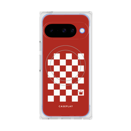 プレミアムスクエアケース with Pixelsnap［ Racing checkered flag Red - レーシングチェッカーフラッグ レッド ］