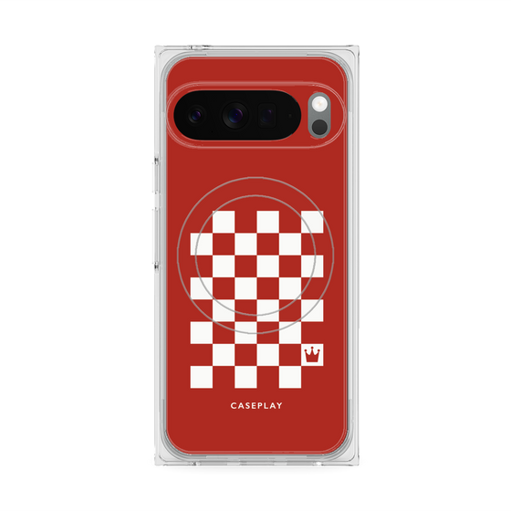 プレミアムスクエアケース with Pixelsnap［ Racing checkered flag Red - レーシングチェッカーフラッグ レッド ］