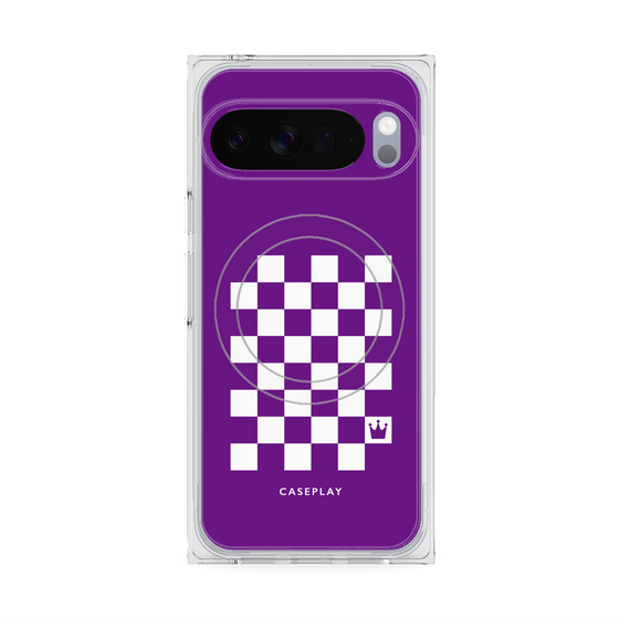 プレミアムスクエアケース with Pixelsnap［ Racing checkered flag Purple - レーシングチェッカーフラッグ パープル ］