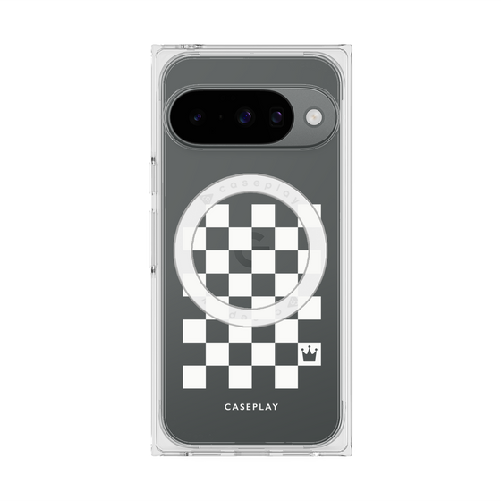 プレミアムスクエアケース with Pixelsnap［ Racing checkered flag White - レーシングチェッカーフラッグ ホワイト ］