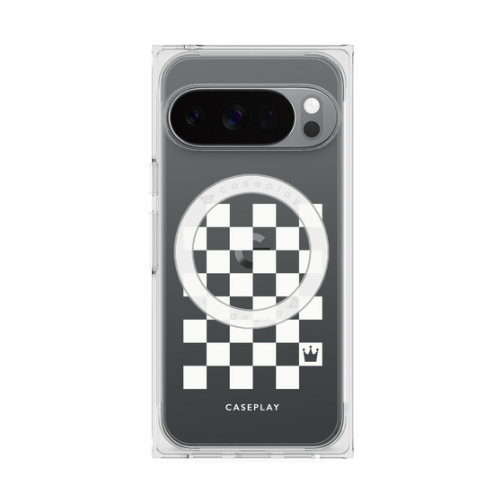 プレミアムスクエアケース with Pixelsnap［ Racing checkered flag White - レーシングチェッカーフラッグ ホワイト ］