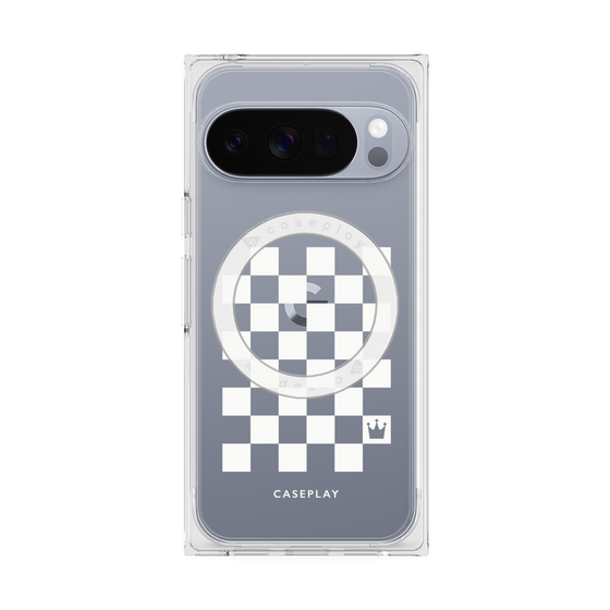 プレミアムスクエアケース with Pixelsnap［ Racing checkered flag White - レーシングチェッカーフラッグ ホワイト ］