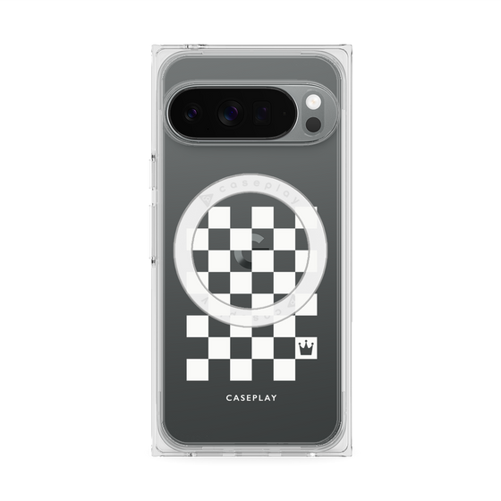 プレミアムスクエアケース with Pixelsnap［ Racing checkered flag White - レーシングチェッカーフラッグ ホワイト ］
