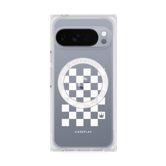 プレミアムスクエアケース with Pixelsnap［ Racing checkered flag White - レーシングチェッカーフラッグ ホワイト ］