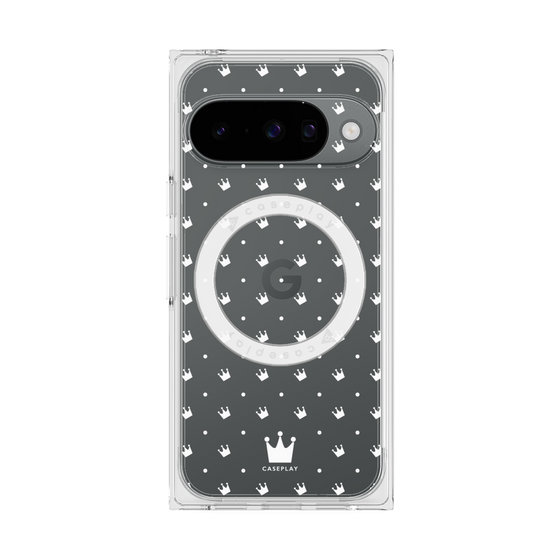 プレミアムスクエアケース with Pixelsnap［ CASEPLAY Crown dots White - ケースプレイ・クラウン・ドッツ ホワイト ］