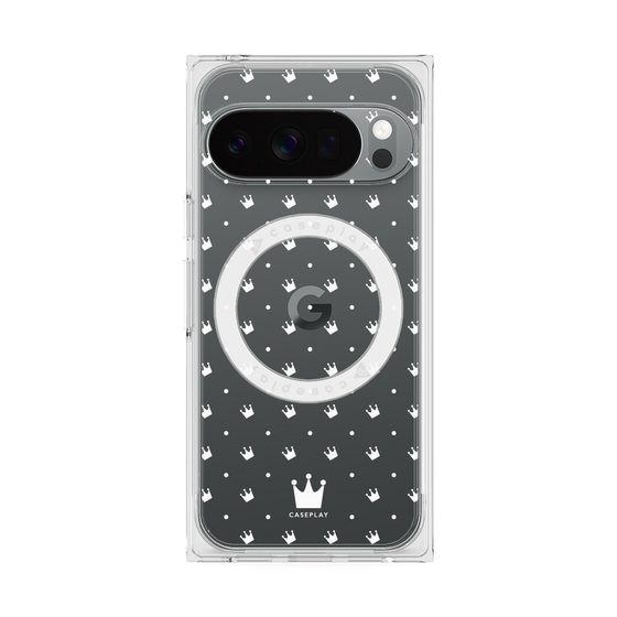 プレミアムスクエアケース with Pixelsnap［ CASEPLAY Crown dots White - ケースプレイ・クラウン・ドッツ ホワイト ］